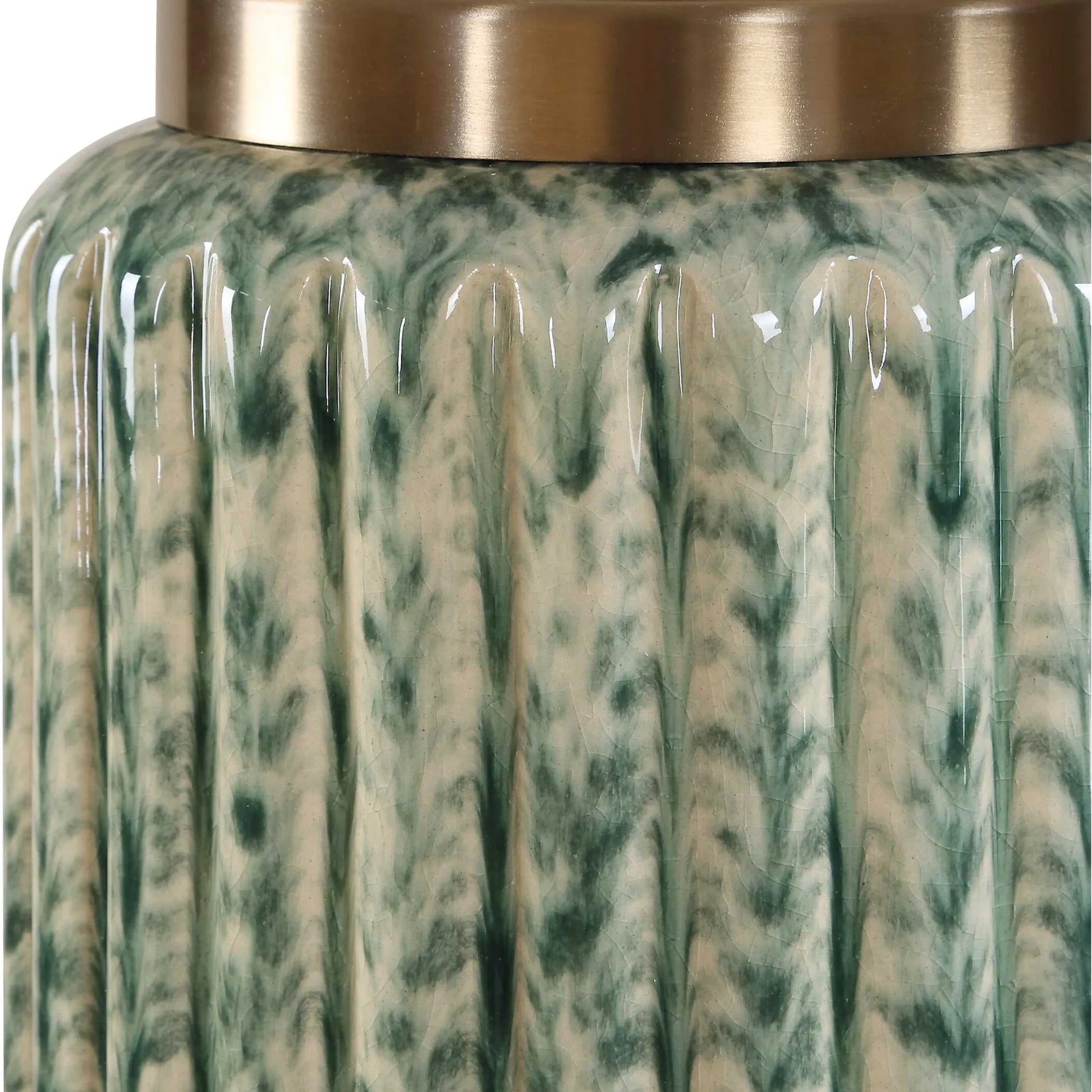 Hensley & Table Lamp by Uttermost in green, white and brass. Made from ceramic, fabric, iron in a unique style.