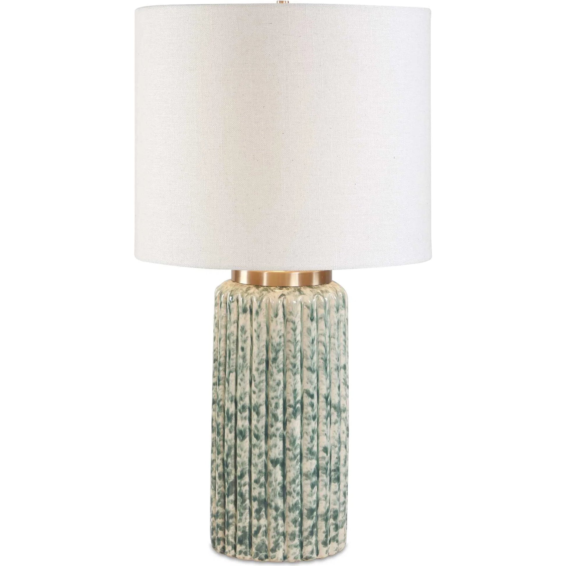 Hensley & Table Lamp by Uttermost in green, white and brass. Made from ceramic, fabric, iron in a unique style.