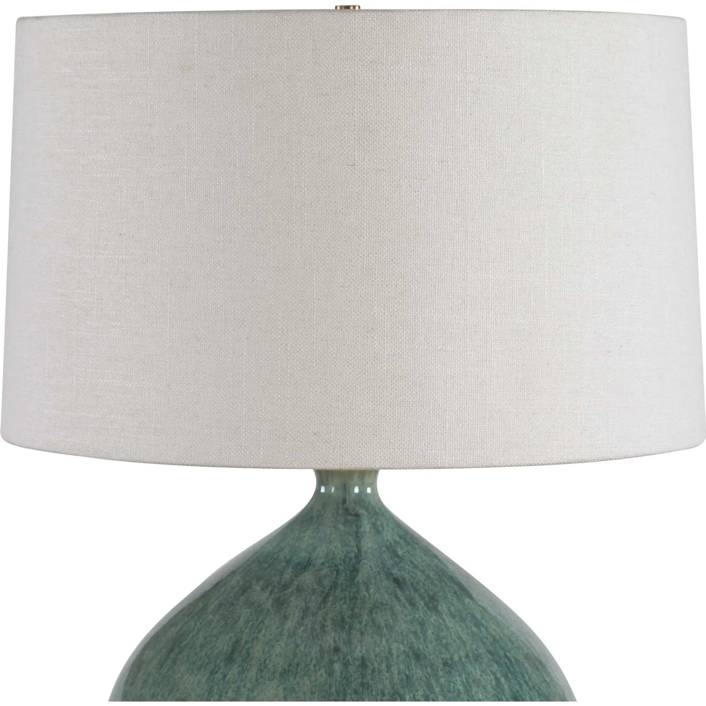 002 SI-2630653 | Closeup | Callista Table Lamp by Uttermost in blue, green and brass. Made from ceramic, crystal, fabric, iron in a unique style.