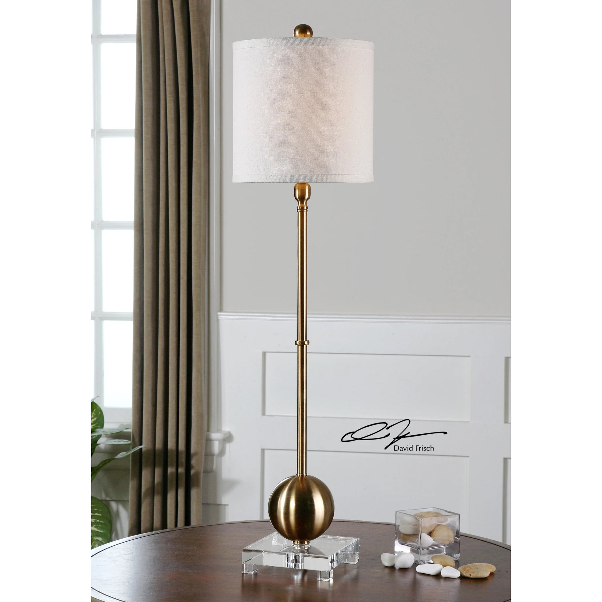 Laton Brass Buffet Lamp by Uttermost. Made from metal, crystal in a modern style.