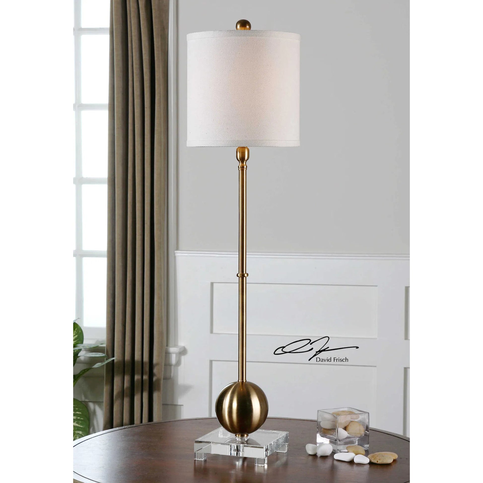 Laton Brass Buffet Lamp by Uttermost. Made from metal, crystal in a modern style.