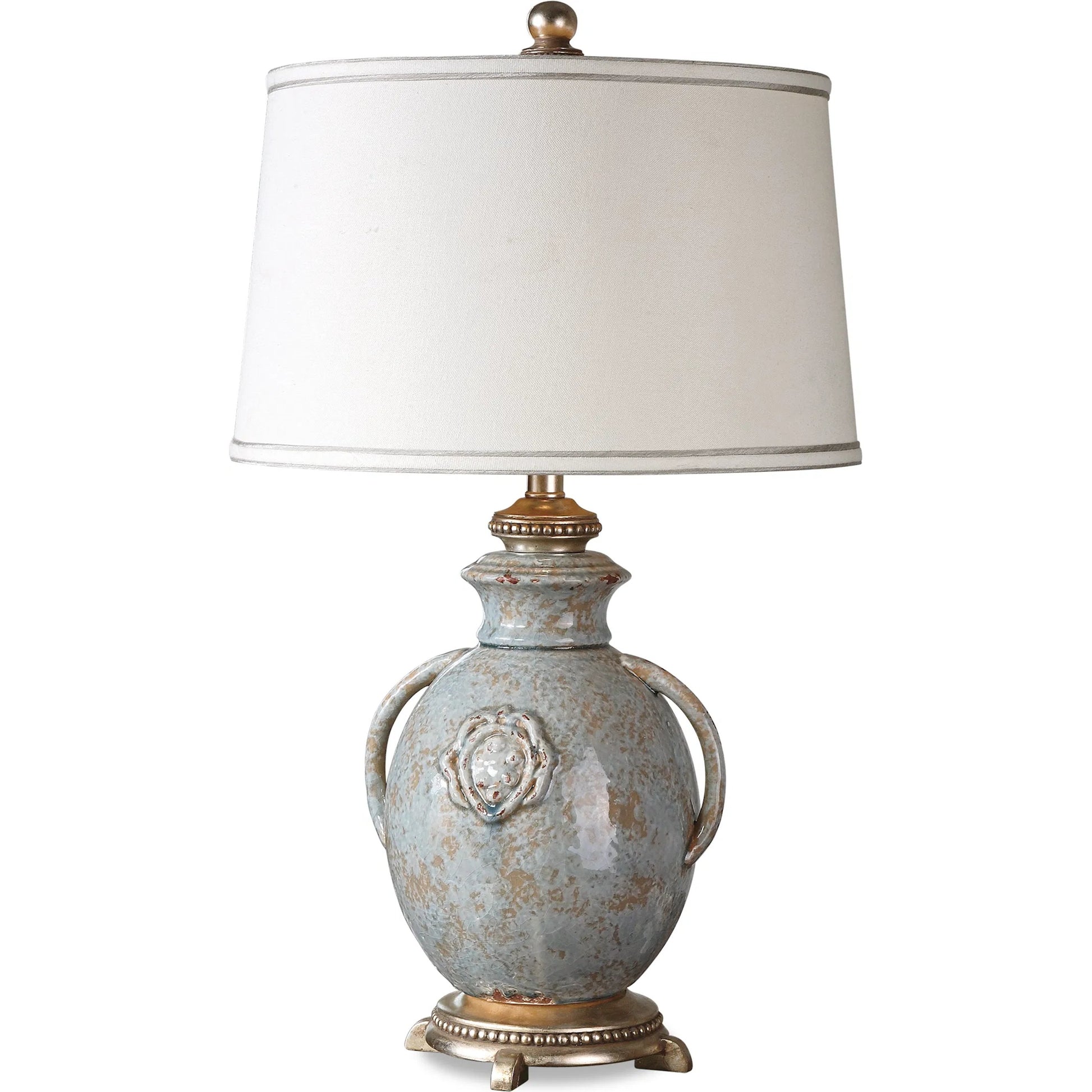 Cancello Lamp by Uttermost in blue. Made from ceramic, metal, resin, fabric in a cottage & farmhouse style.