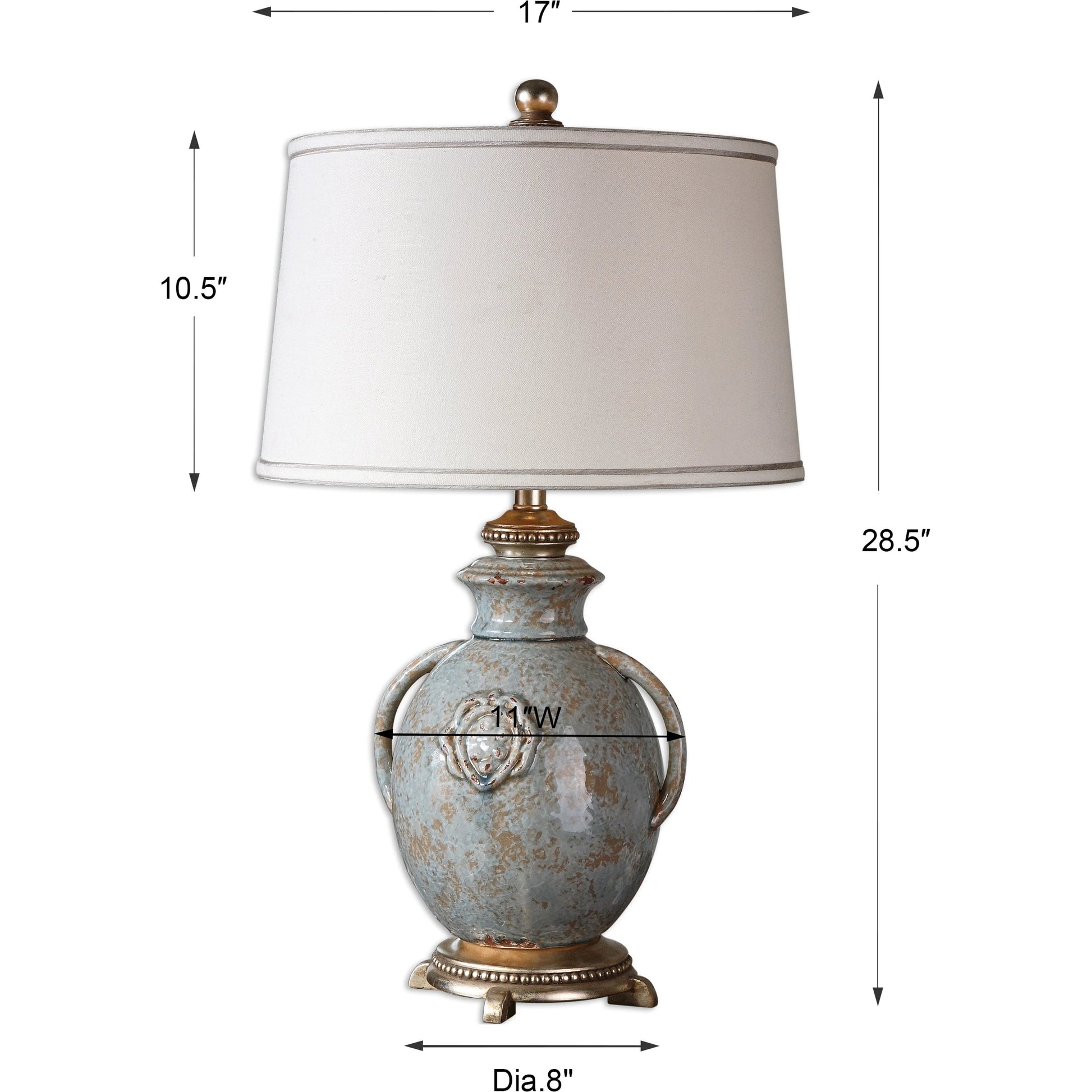 Cancello Lamp by Uttermost in blue. Made from ceramic, metal, resin, fabric in a cottage & farmhouse style.