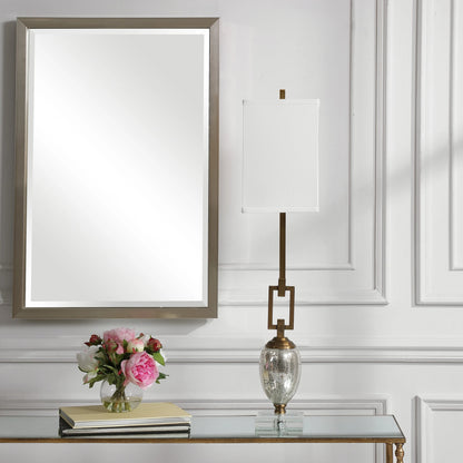 Copeland Mercury Glass Buffet Lamp by Uttermost. Made from metal, crystal, glass in a modern style.