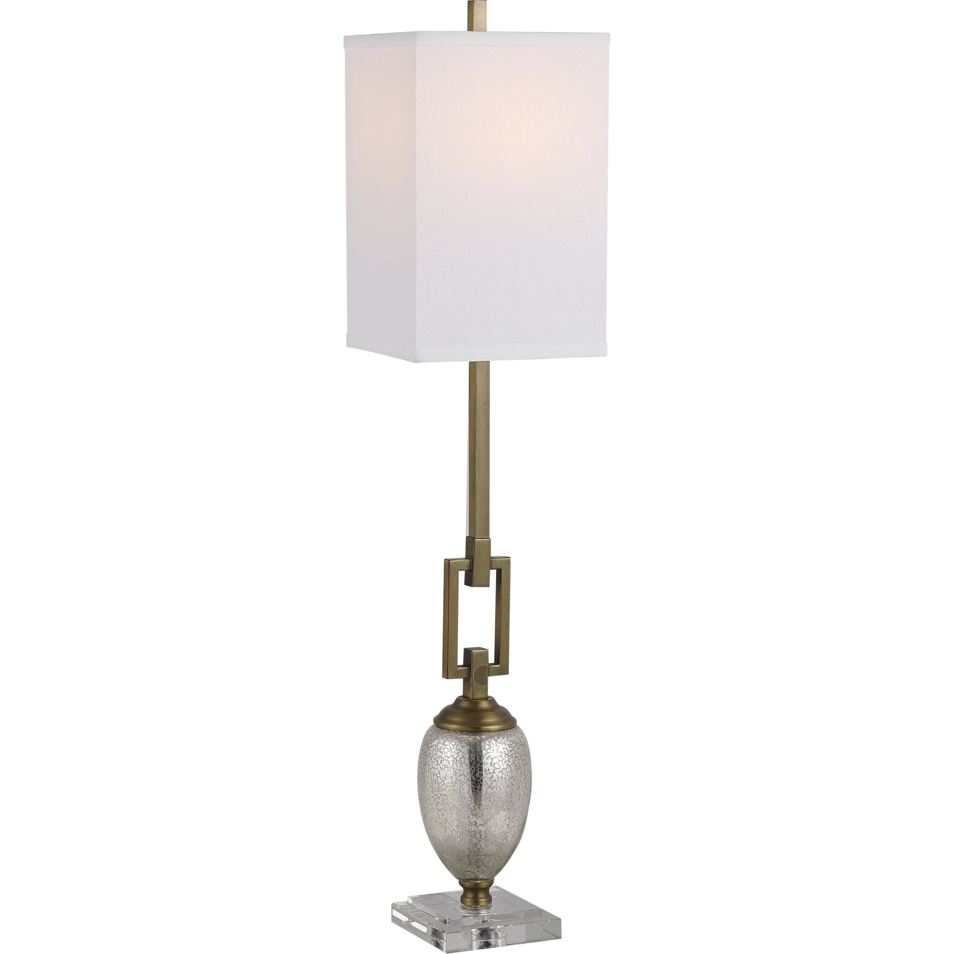 Copeland Mercury Glass Buffet Lamp by Uttermost. Made from metal, crystal, glass in a modern style.