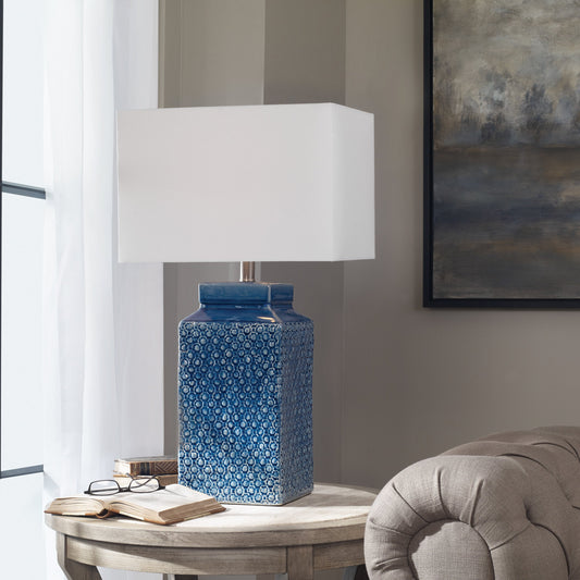 Pero Lamp by Uttermost in blue. Made from ceramic, iron in a modern style.