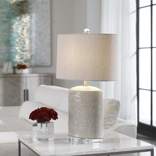 Modica Taupe Ceramic Lamp by Uttermost. Made from high temperature ceramic, crystal in a modern style.