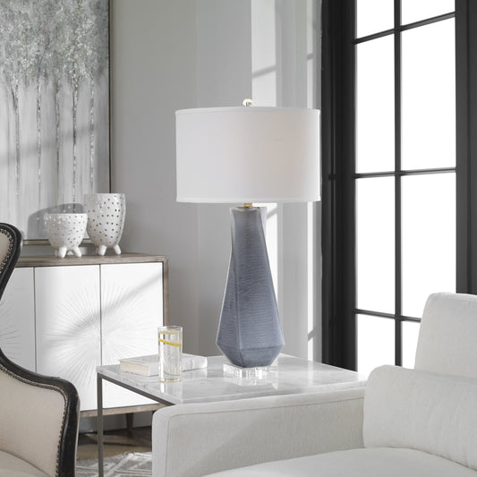 Anatoli Table Lamp by Uttermost in gray. Made from glass, iron, crystal in a modern style.