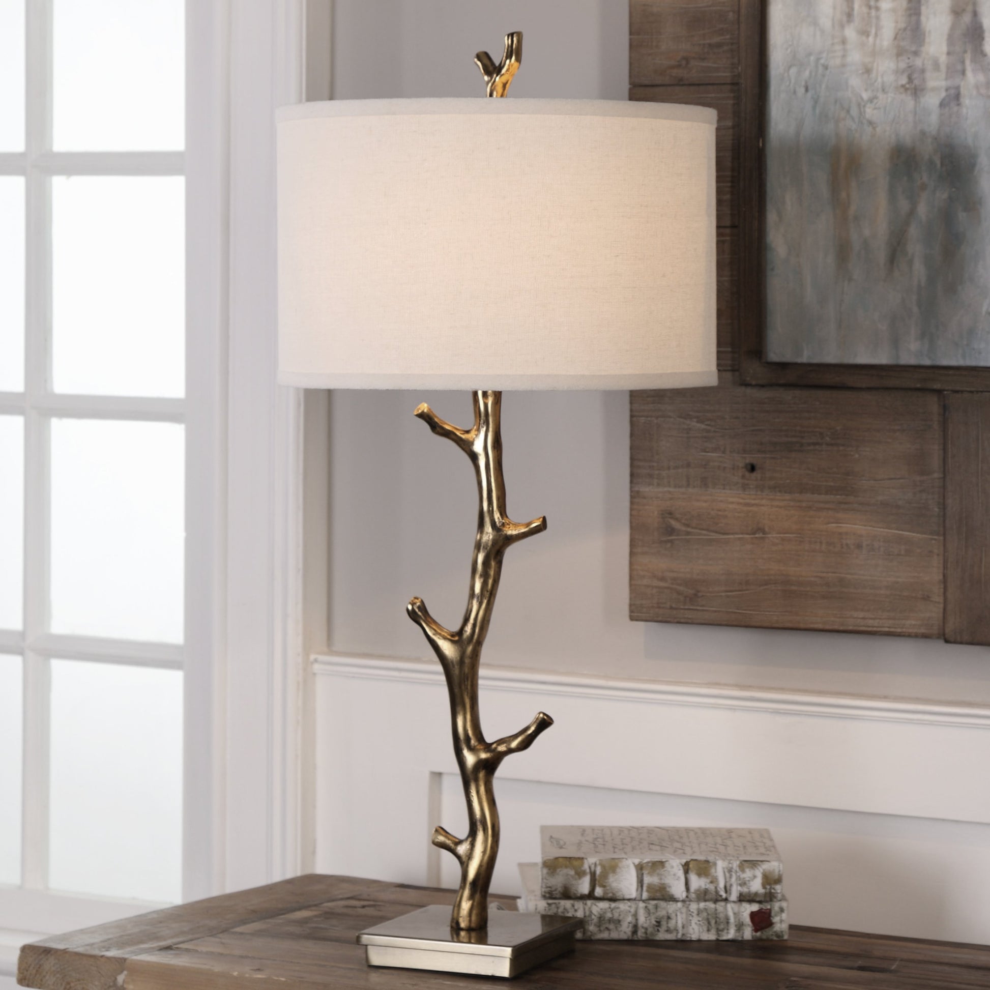Javor Tree Branch Table Lamp by Uttermost. Made from steel, polyester, fabric in a modern style.