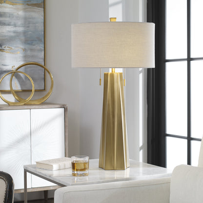 Maris Table Lamp by Uttermost in gold. Made from steel in a cottage & farmhouse style.