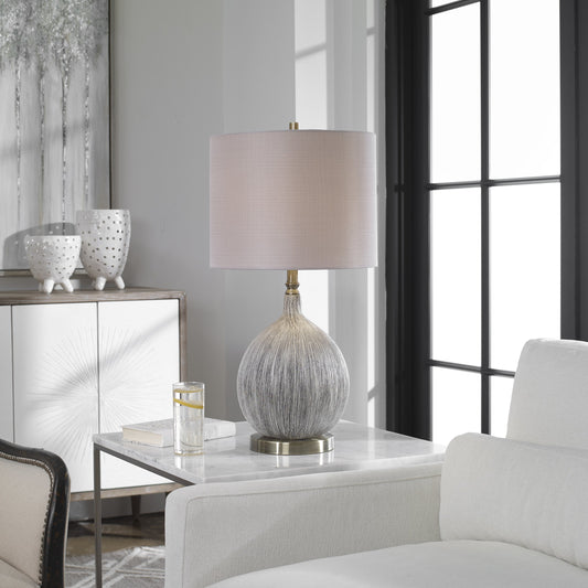 Hedera Textured Ivory Table Lamp by Uttermost. Made from ceramic, metal, fabric in a modern style.