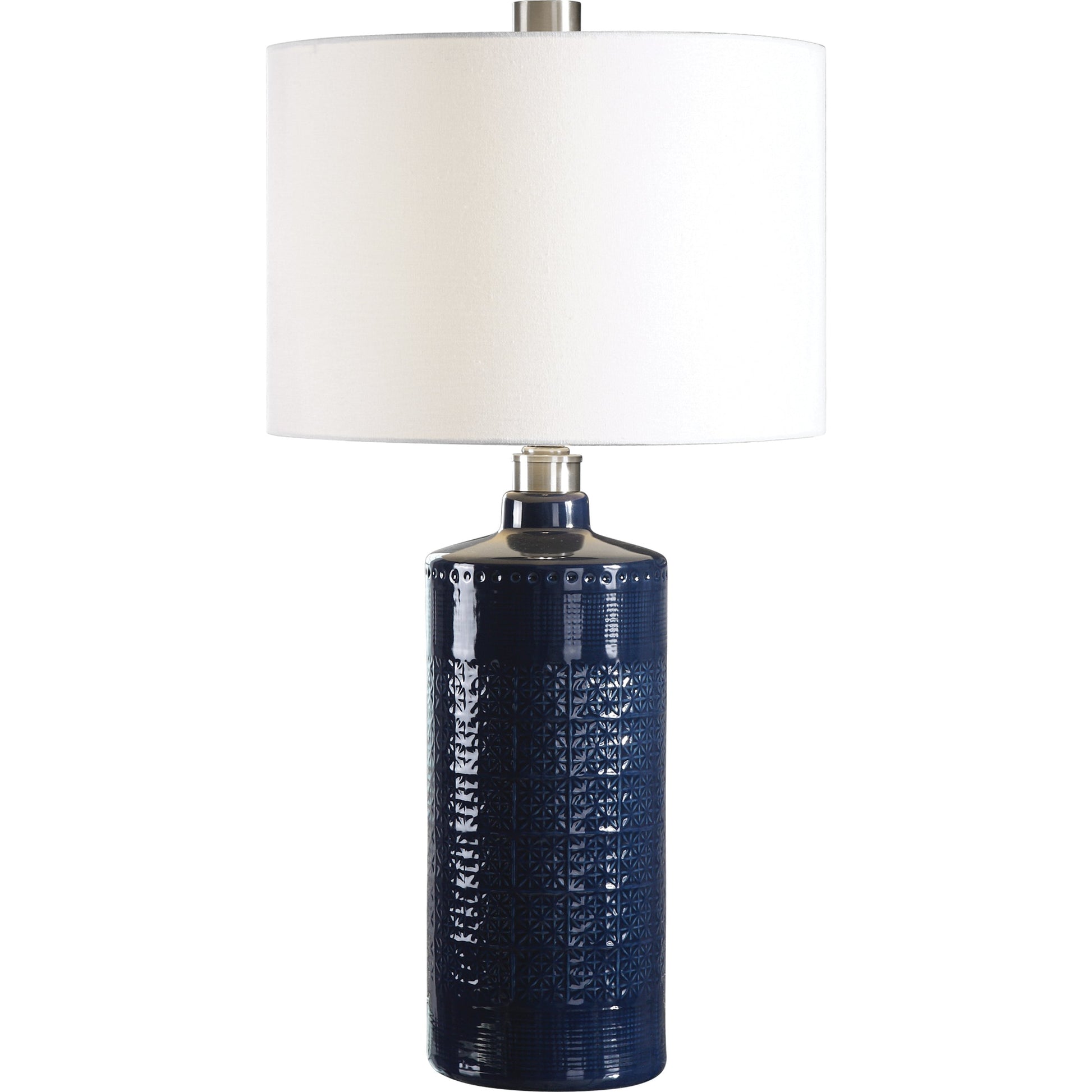Thalia Royal Table Lamp by Uttermost in blue. Made from metal, ceramic, fabric in a modern style.