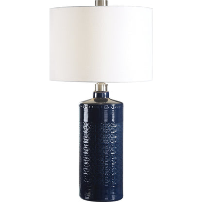 Thalia Royal Table Lamp by Uttermost in blue. Made from metal, ceramic, fabric in a modern style.