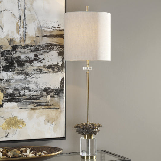 Kiota Wasp's Nest Buffet Lamp by Uttermost. Made from steel resin crystal fabric in a modern style.