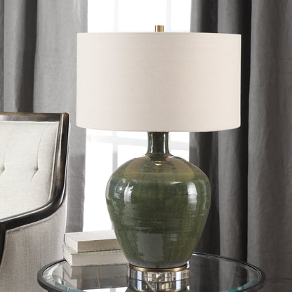 Elva Emerald Table Lamp by Uttermost. Made from steel, ceramic, crystal in a modern style.
