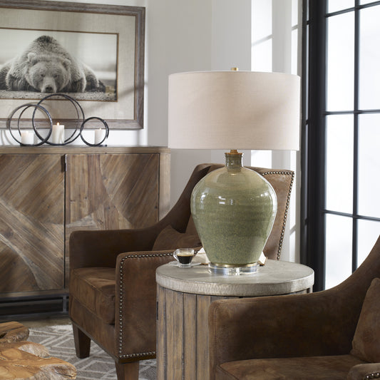 Elva Emerald Table Lamp by Uttermost. Made from steel, ceramic, crystal in a modern style.