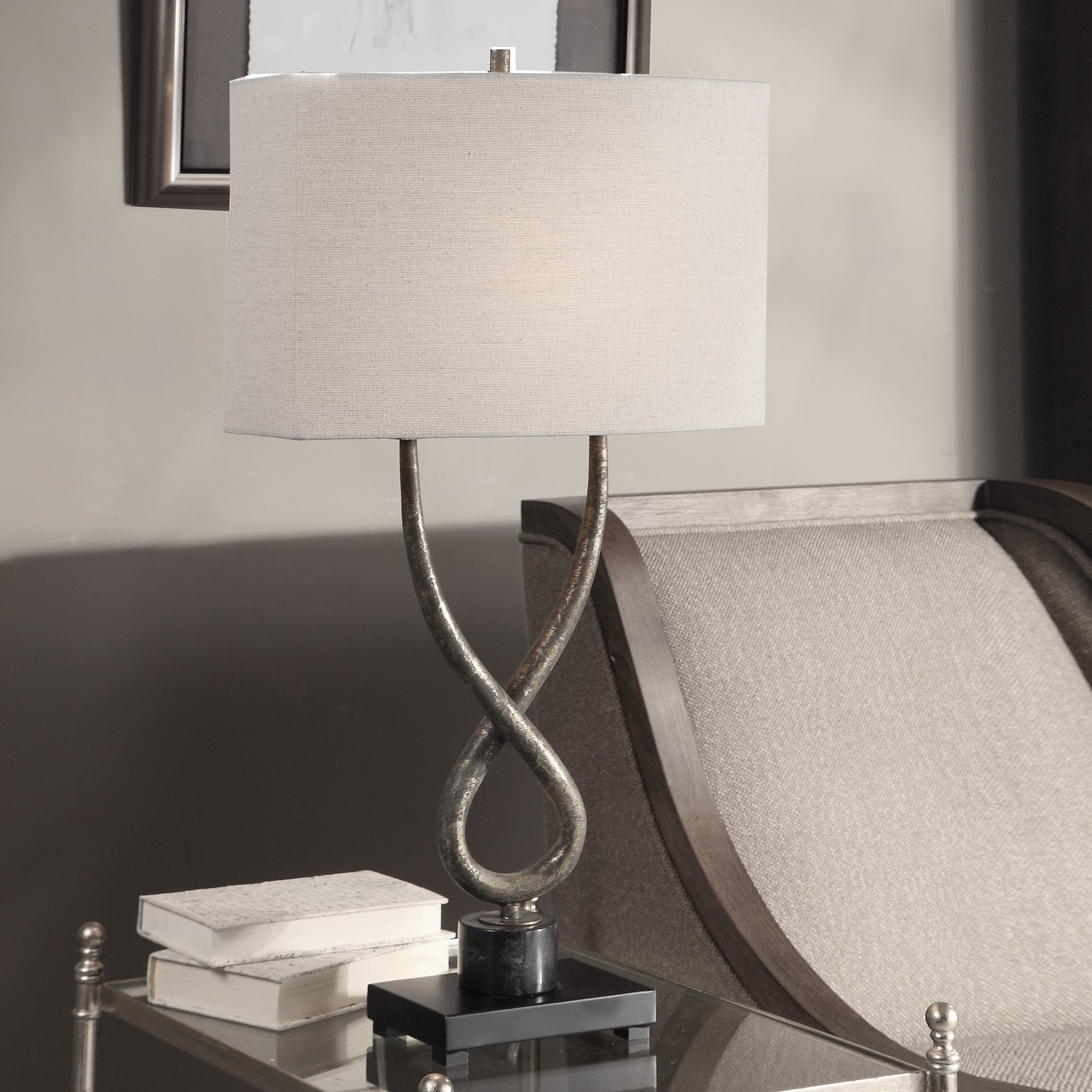 Talema Lamp by Uttermost in silver. Made from steel, marble in a modern style.