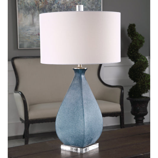 Atlantica Lamp by Uttermost in blue. Made from steel, crystal, glass in a modern style.