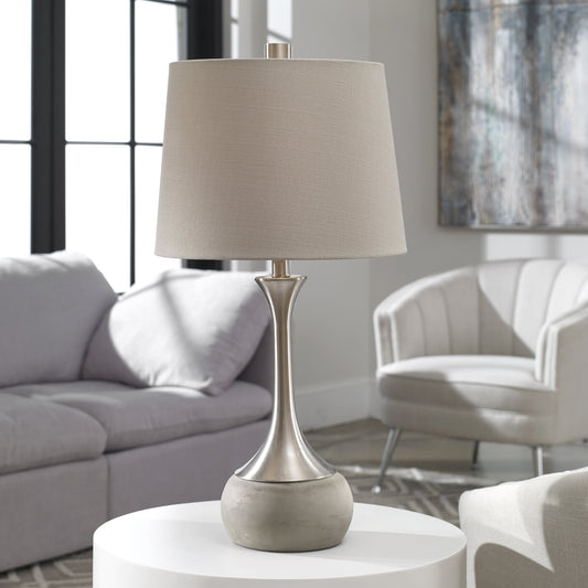 Niah Lamp by Uttermost in nickel. Made from metal, concrete, fabric in a modern style.