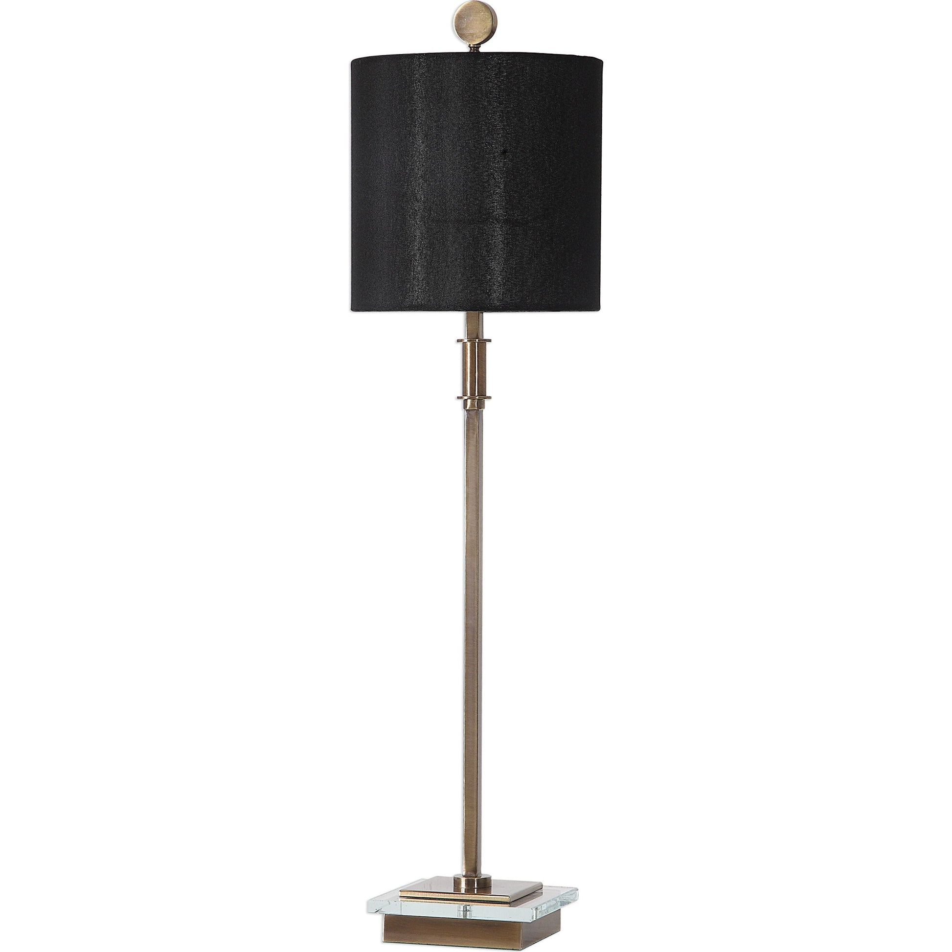 Volante Antique Brass Table Lamp by Uttermost. Made from iron, fabric, crystal in a transitional style.