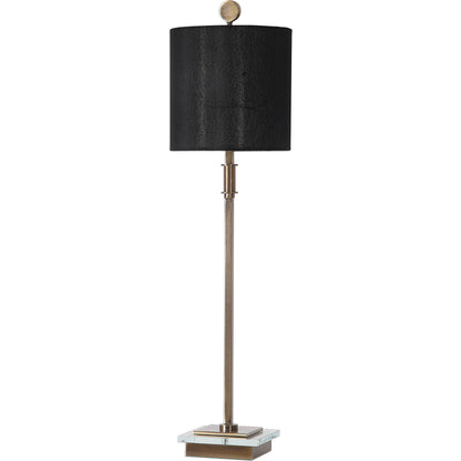 Volante Antique Brass Table Lamp by Uttermost. Made from iron, fabric, crystal in a transitional style.