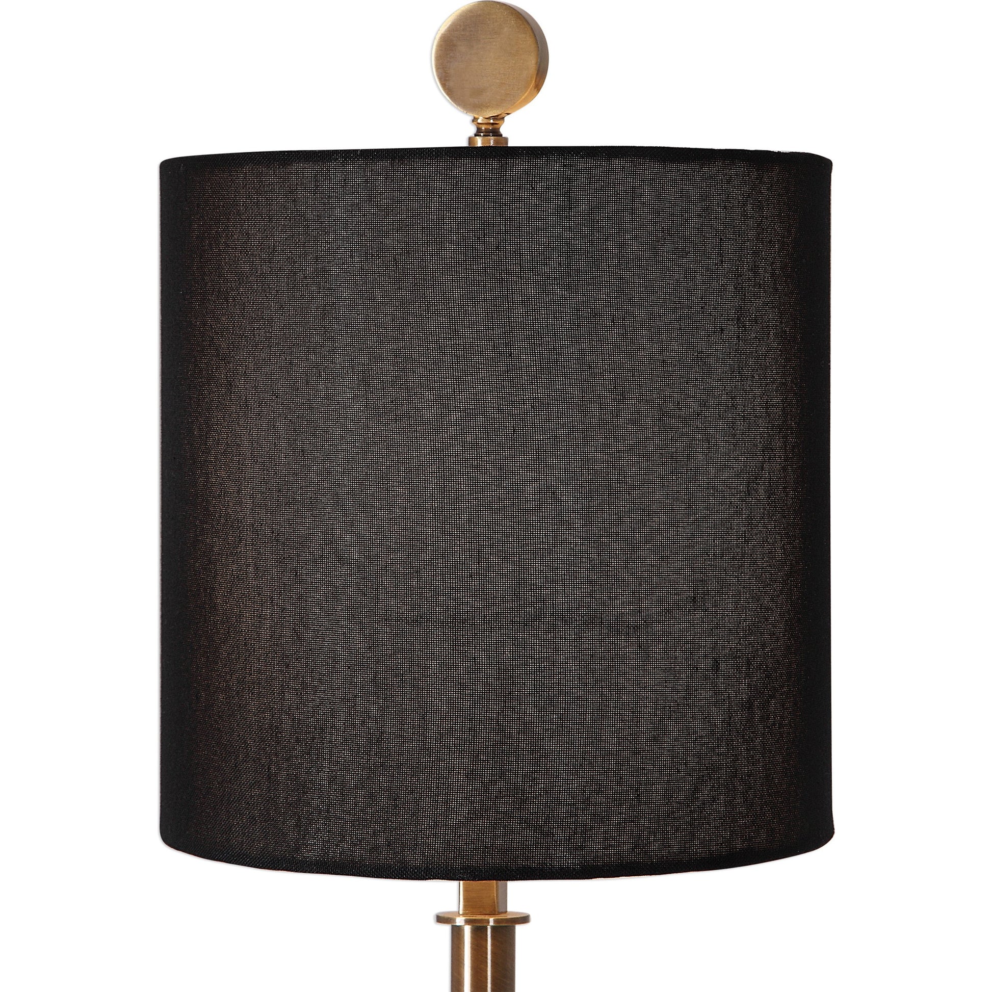Volante Antique Brass Table Lamp by Uttermost. Made from iron, fabric, crystal in a transitional style.