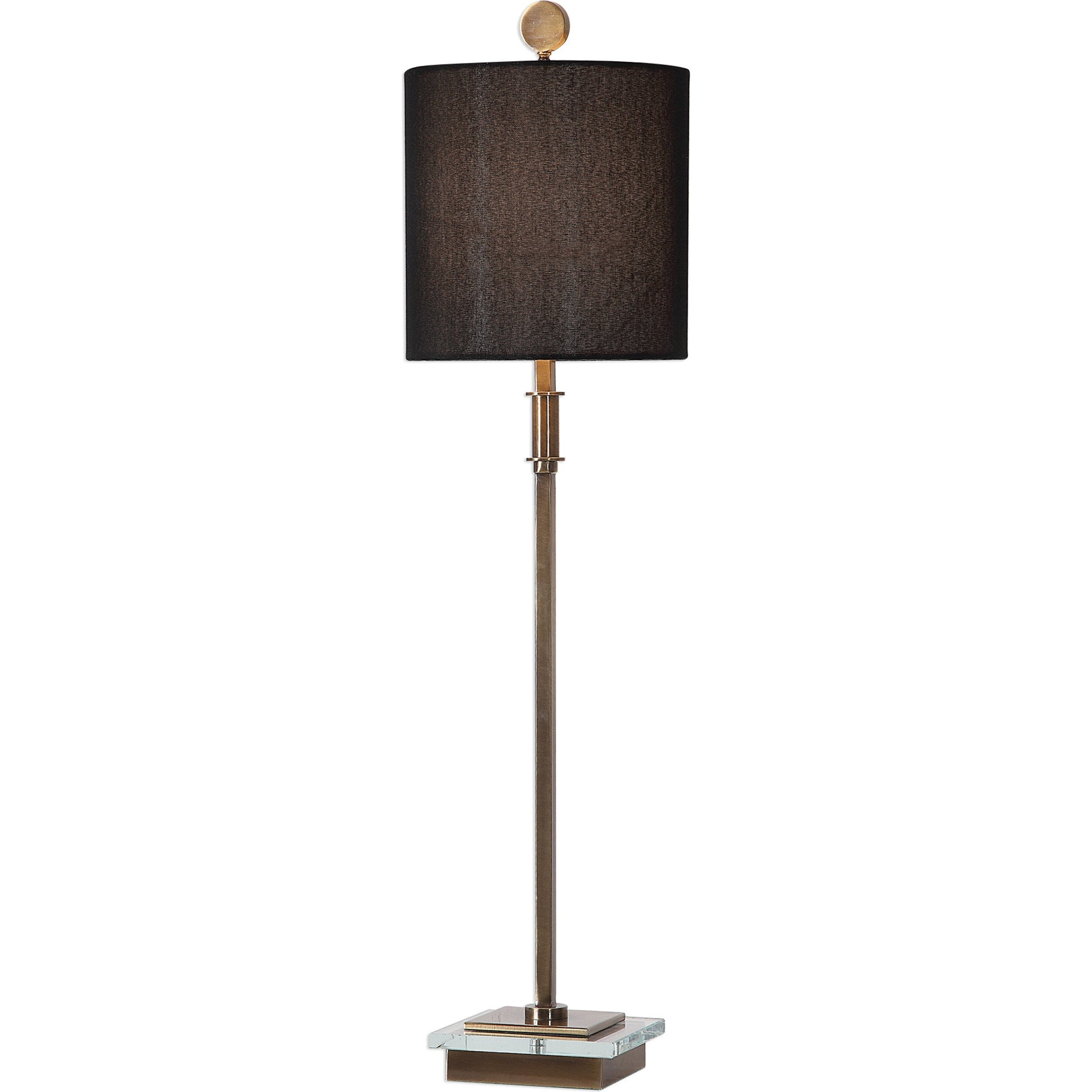 Volante Antique Brass Table Lamp by Uttermost. Made from iron, fabric, crystal in a transitional style.