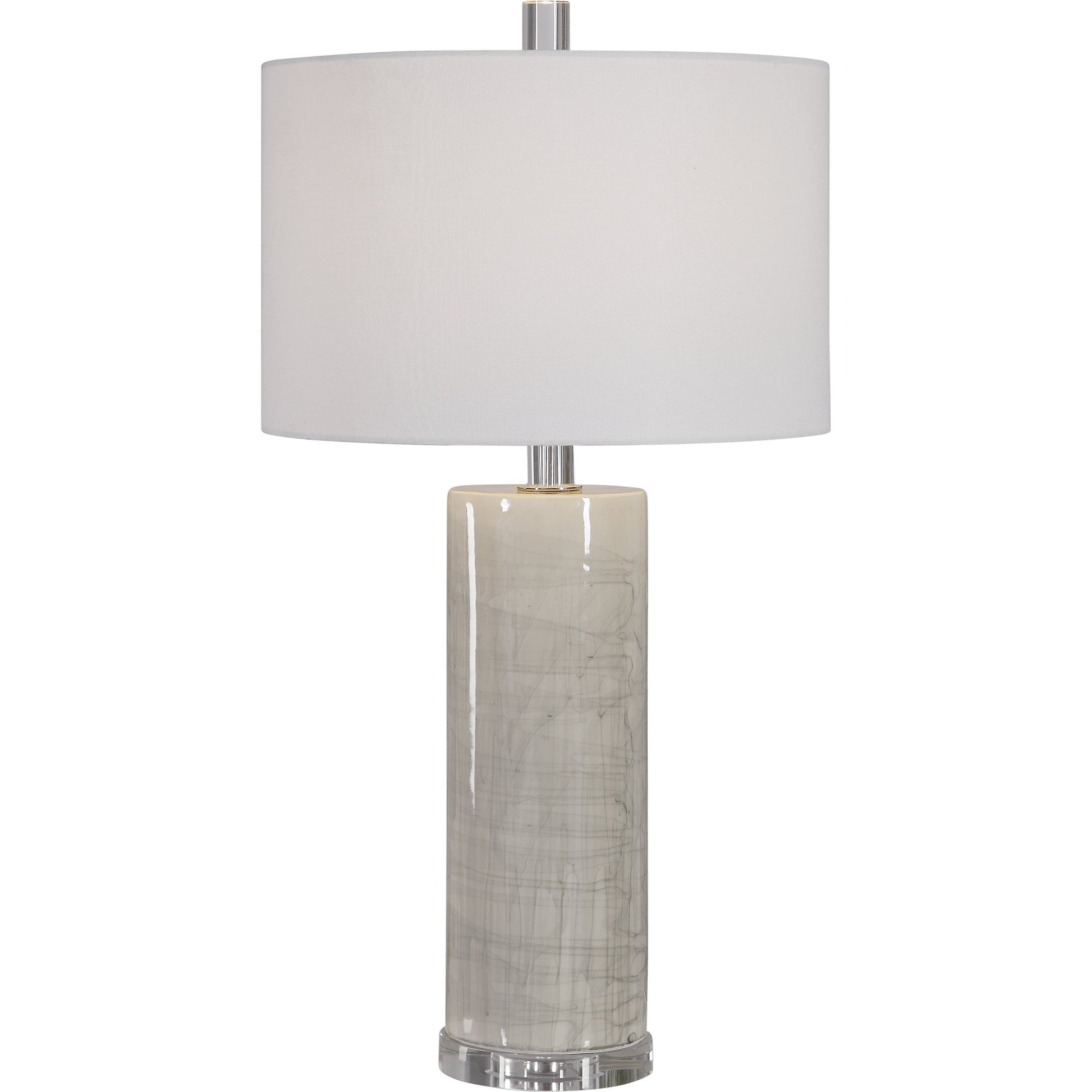 Zesiro Table Lamp by Uttermost in beige. Made from ceramic, crystal, fabric, steel in a modern style.
