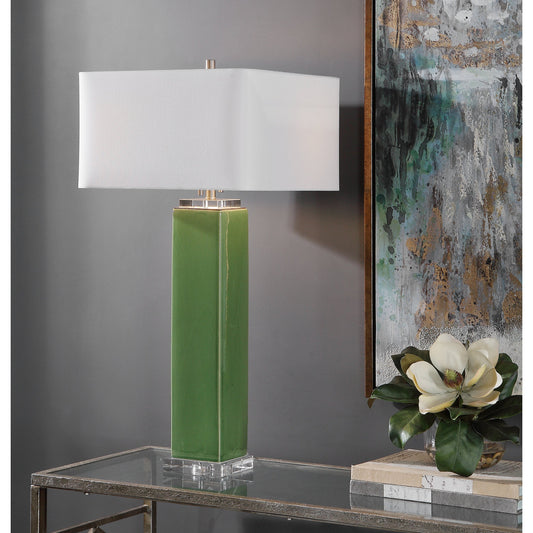 Aneeza Table Lamp by Uttermost in green. Made from medium temperature ceramic, crystal in a transitional style.