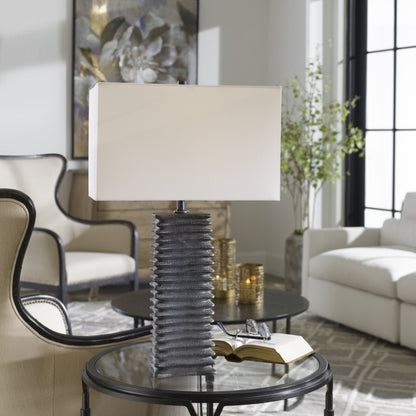 Sanderson Table Lamp by Uttermost in charcoal. Made from ceramic, steel, fabric in a rustic style.