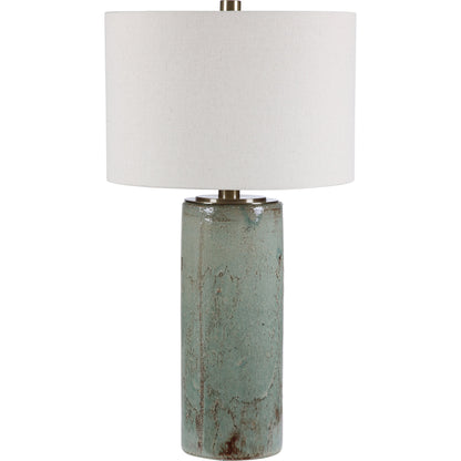 Callais Crackled Table Lamp by Uttermost in aqua. Made from ceramic, metal in a modern style.