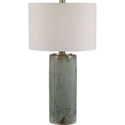 Callais Crackled Table Lamp by Uttermost in aqua. Made from ceramic, metal in a modern style.