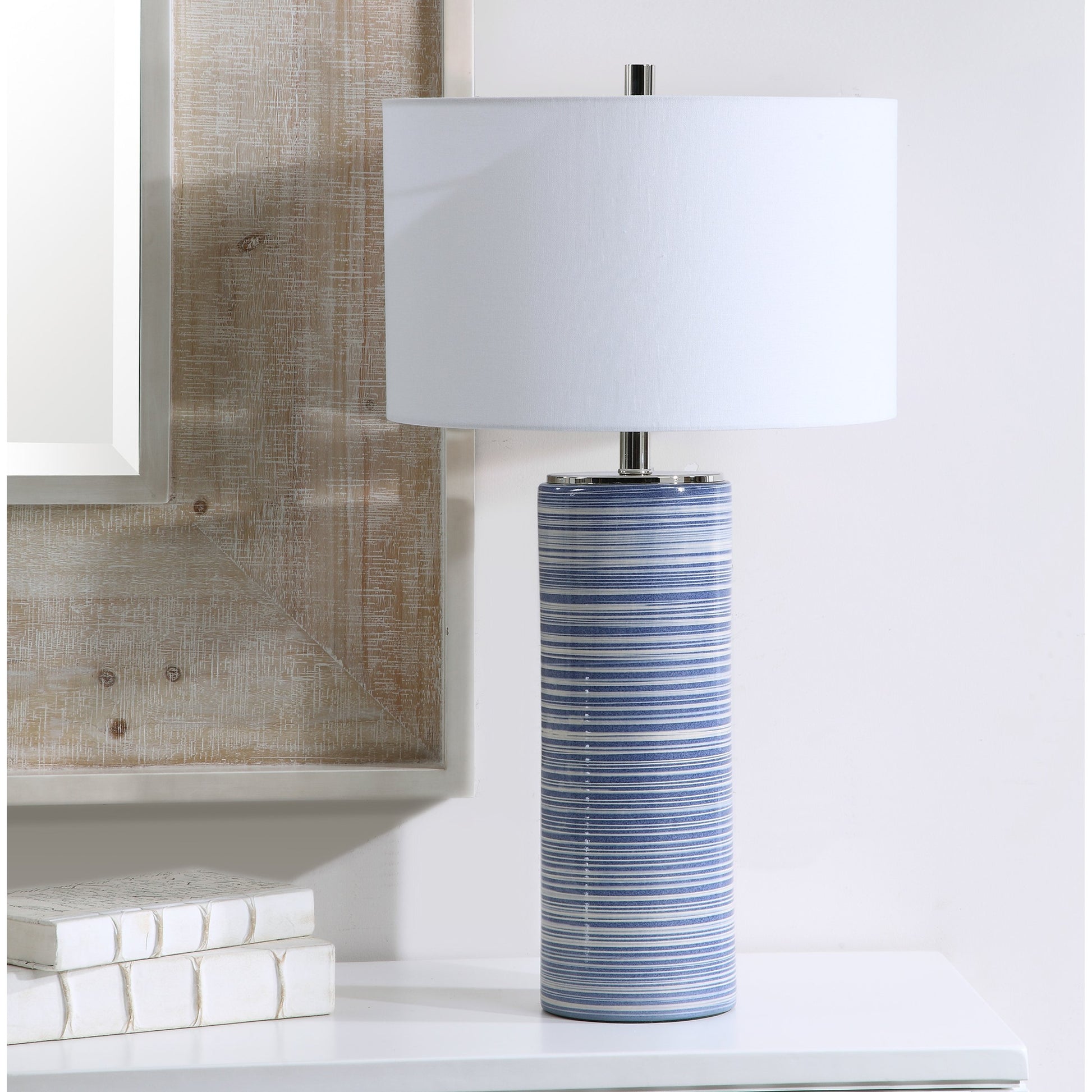 Montauk Striped Table Lamp by Uttermost. Made from ceramic, steel, fabric in a coastal style.