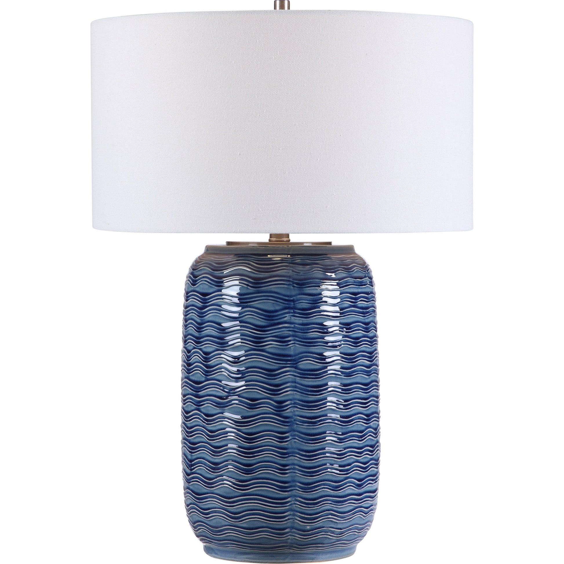 Sedna Table Lamp by Uttermost in blue. Made from medium temperature ceramic, iron in a coastal style.