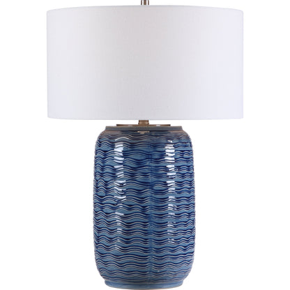 Sedna Table Lamp by Uttermost in blue. Made from medium temperature ceramic, iron in a coastal style.
