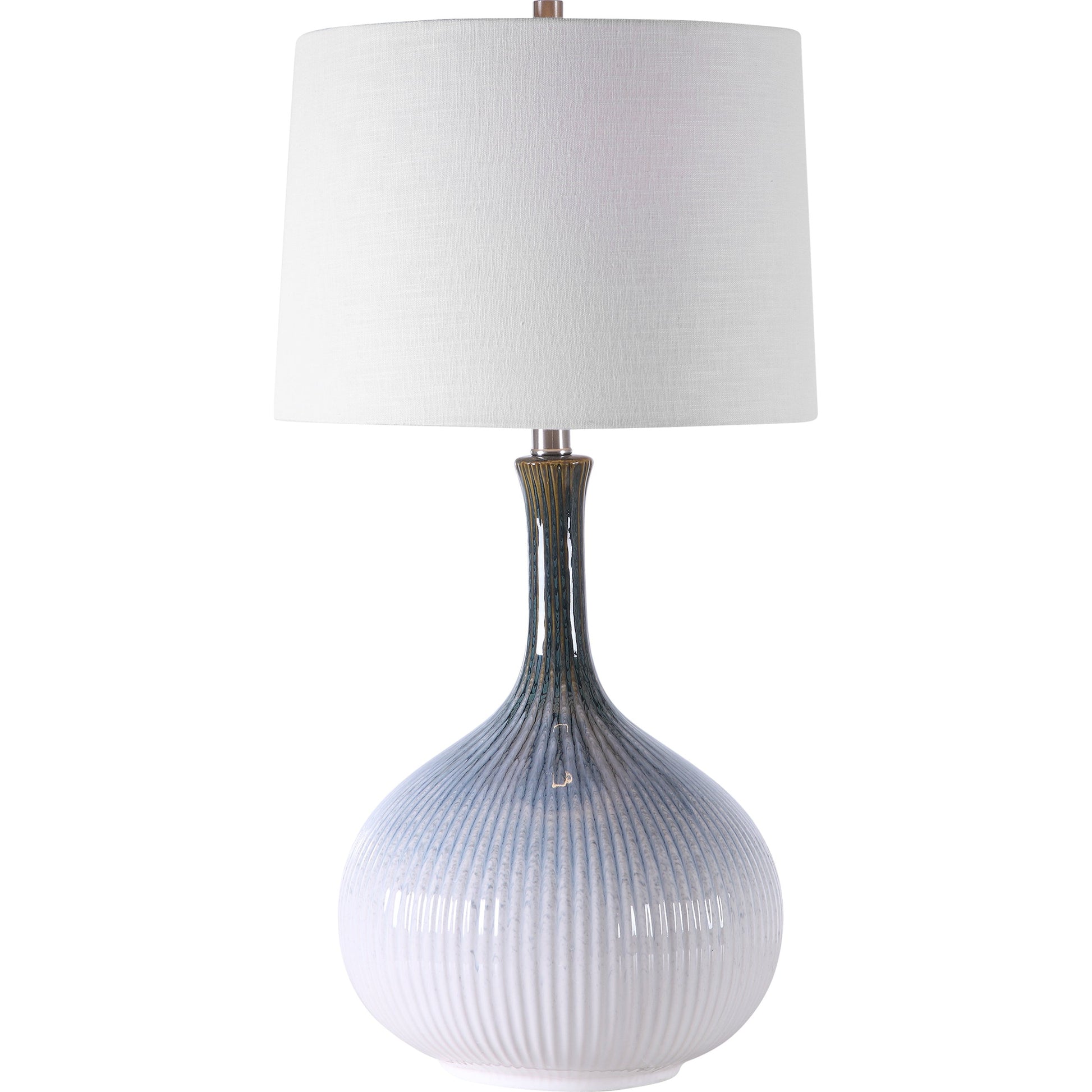 Eichler Mid-Century Table Lamp by Uttermost. Made from ceramic, fabric, iron in a coastal style.