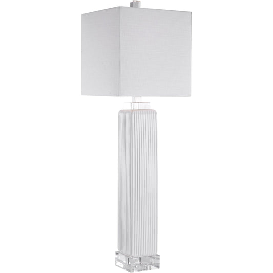 Bennett Buffet Lamp by Uttermost in white. Made from ceramic, fabric, iron, crystal in a transitional style.