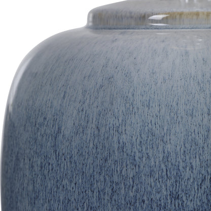 Waters Table Lamp by Uttermost in blue. Made from steel, ceramic, crystal, fabric in a coastal style.