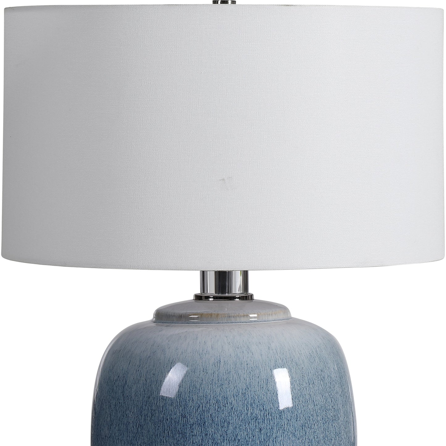 005 SI-1750304 | Closeup | Waters Table Lamp by Uttermost in blue. Made from steel, ceramic, crystal, fabric in a coastal style.