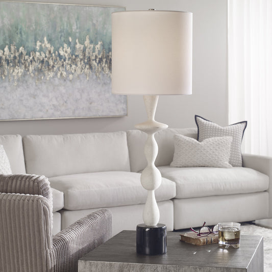 Inverse Table Lamp by Uttermost in black, white. Made from steel, marble, rice stone, fabirc in a eclectic & global style.