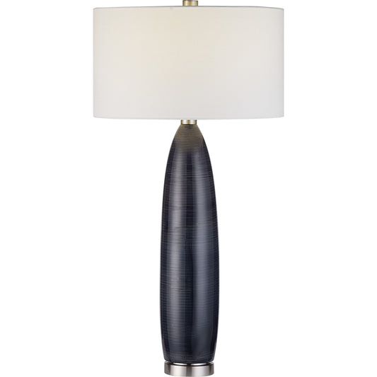 Cullen Table Lamp by Uttermost in prussian blue. Made from ceramic, iron, fabric in a eclectic & global style.