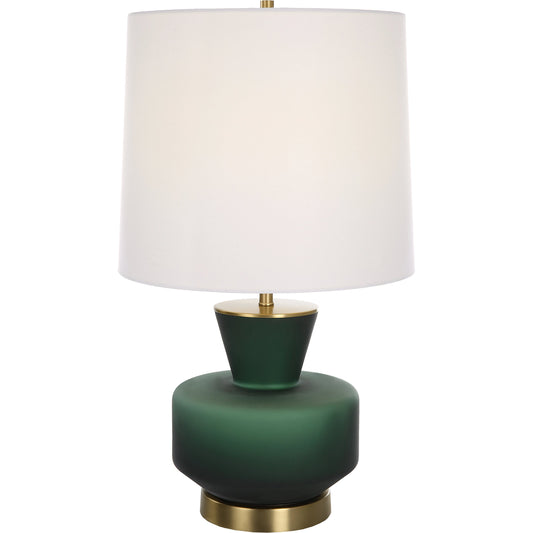 Trentino Table Lamp by Uttermost in emerald green. Made from metal, glass, linen in a modern style.