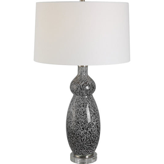 Velino Table Lamp by Uttermost in gray, black. Made from iron, crystal, fabric, glass in a modern style.
