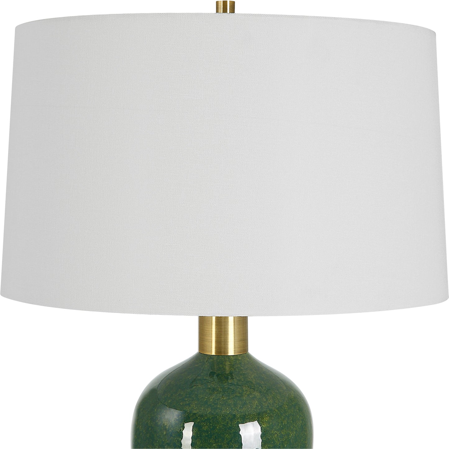 005 SI-2108113 | Closeup | Verdell Table Lamp by Uttermost in dark mossy green. Made from steel, ceramic, fabric in a modern style.
