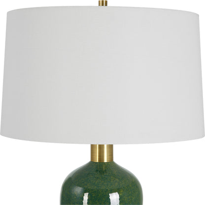 Verdell Table Lamp by Uttermost in dark mossy green. Made from steel, ceramic, fabric in a modern style.