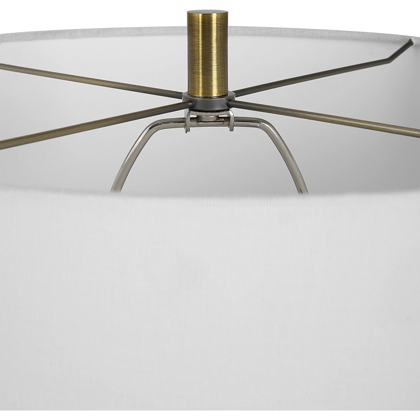 006 SI-2108113 | Closeup | Verdell Table Lamp by Uttermost in dark mossy green. Made from steel, ceramic, fabric in a modern style.