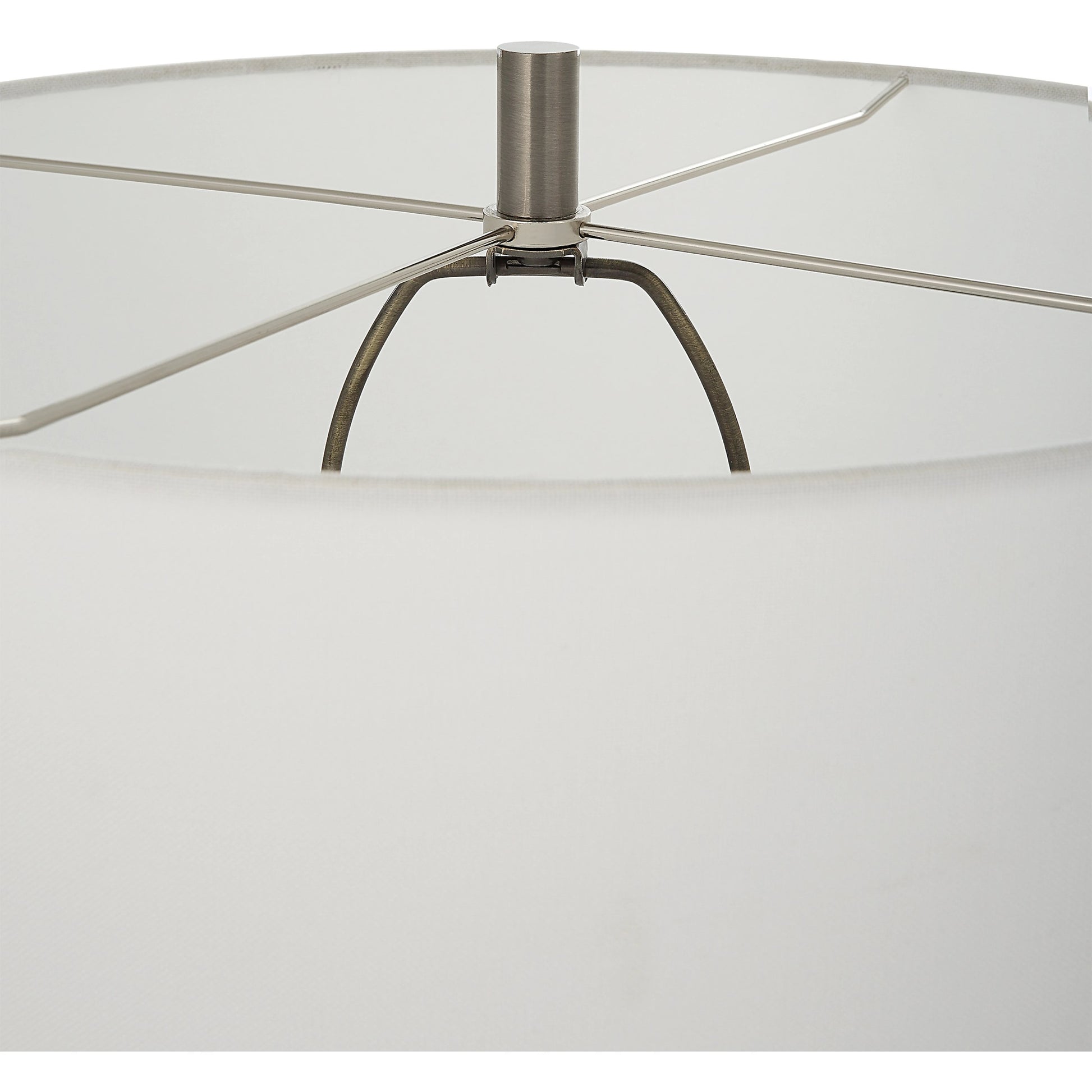 Keiron Table Lamp by Uttermost in brass. Made from steel, cast iron, fabric in a modern style.