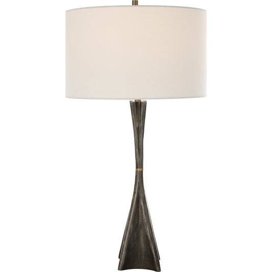 Keiron Table Lamp by Uttermost in brass. Made from steel, cast iron, fabric in a modern style.