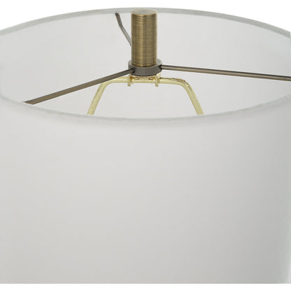 Cypher Modern Buffet Lamp by Uttermost in brass. Made from steel, rice stone, resin, fabric in a modern style.