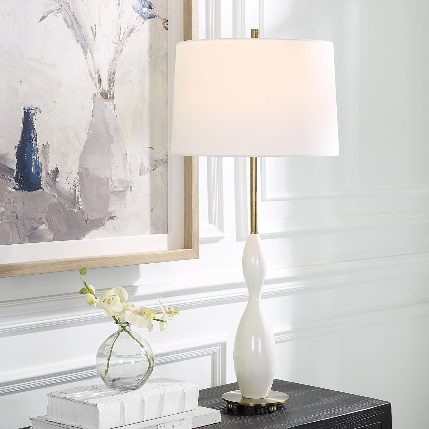 006 SI-2108117 | Lifestyle | Annora Glossy Table Lamp by Uttermost in brass. Made from steel, resin, fabric in a modern style.